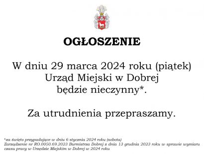 W dniu 29 marca 2024 roku (piątek) Urząd Miejski w...