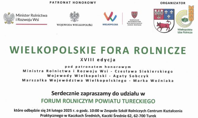 Forum rolnicze powiatu tureckiego 24.02.2025, godz. 10:00